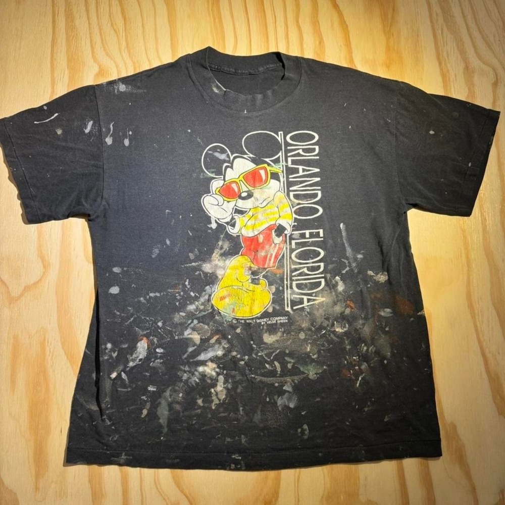 Thrashed 80s paint stained paper thin Mickey tee